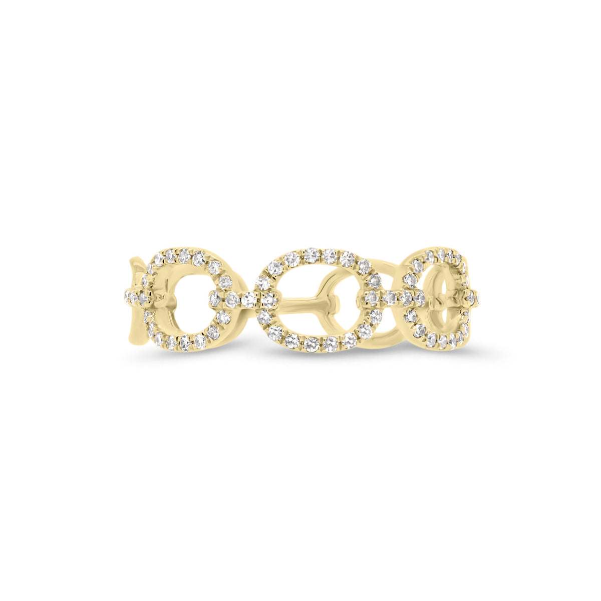 Diamond Open Chain Link Stackable Ring  - 14K gold weighing 1.53 grams  - 64 round diamonds totaling 0.17 carats