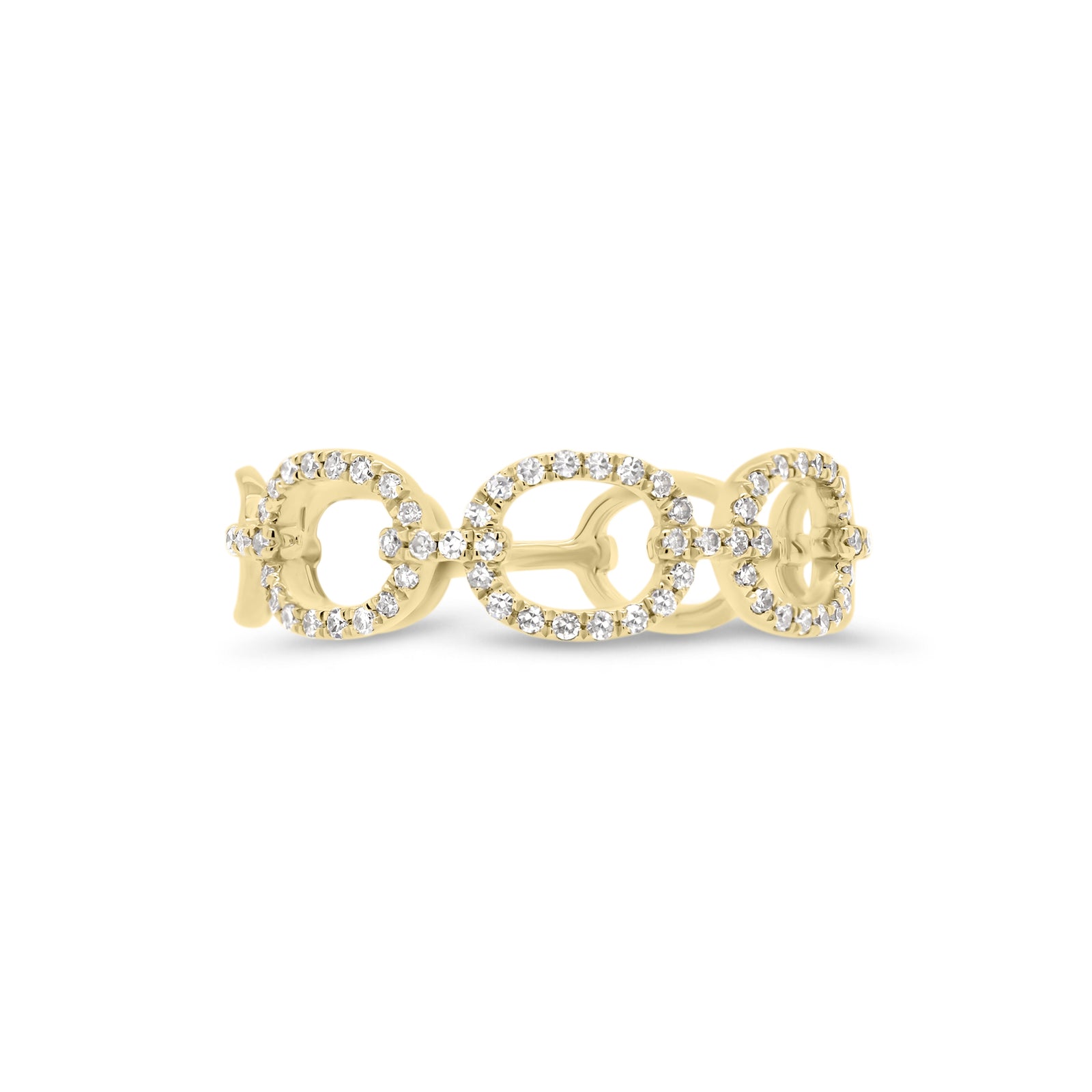 Diamond Open Chain Link Stackable Ring  - 14K gold weighing 1.53 grams  - 64 round diamonds totaling 0.17 carats
