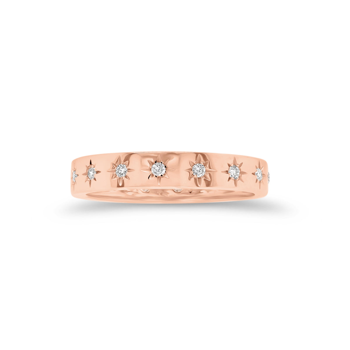 Diamond Starburst Stackable Ring  - 14K gold weighing 2.05 grams  - 16 round diamonds totaling 0.16 carats