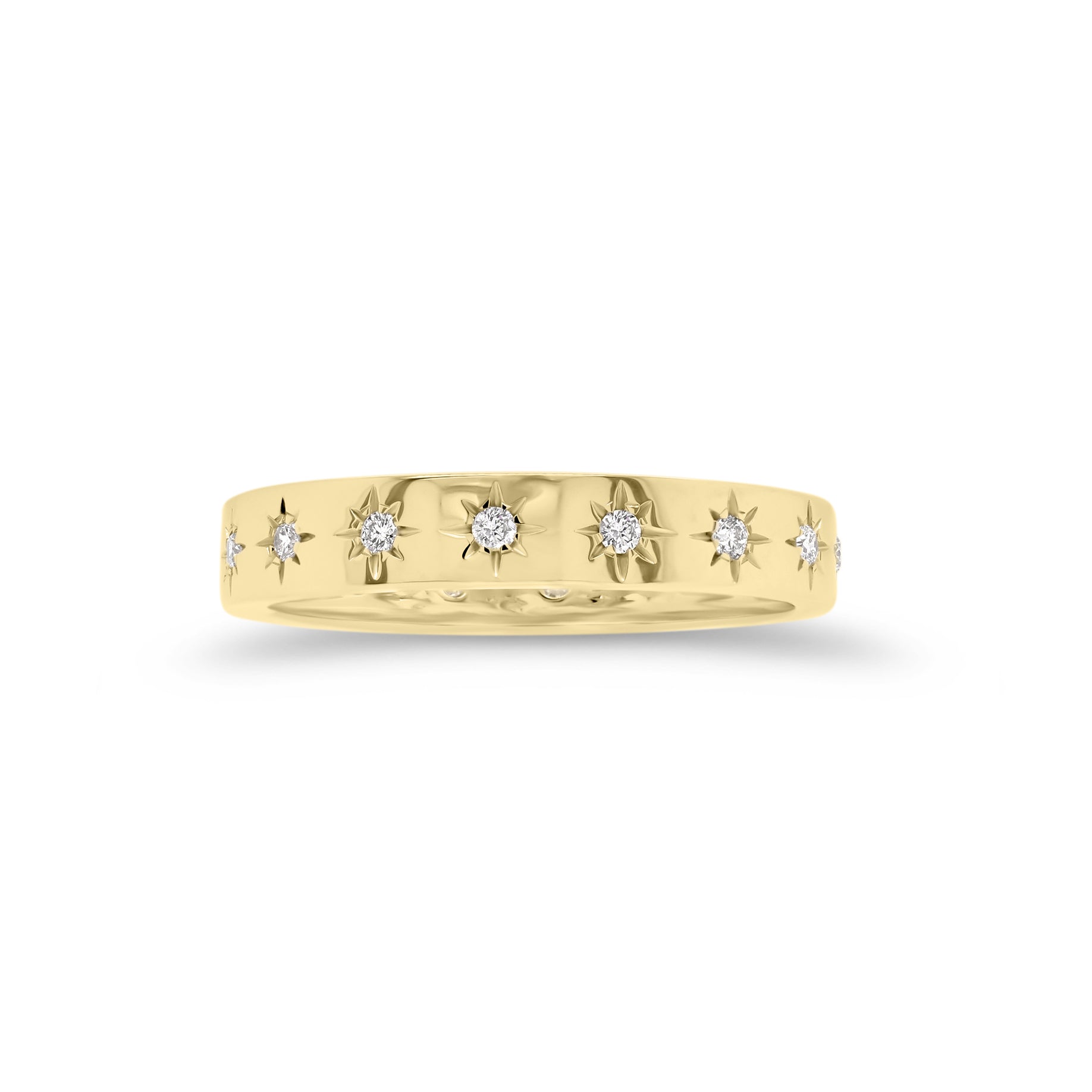 Diamond Starburst Stackable Ring  - 14K gold weighing 2.05 grams  - 16 round diamonds totaling 0.16 carats