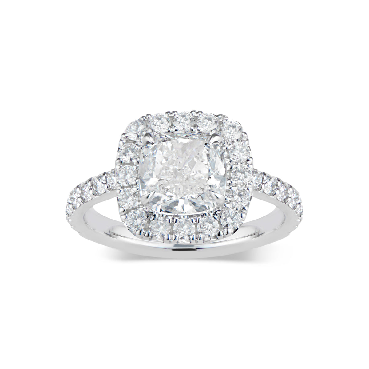 Cushion Halo Diamond Engagement Ring  -18K weighting 3.07GR  - 32 round diamonds totaling 0.80 carats