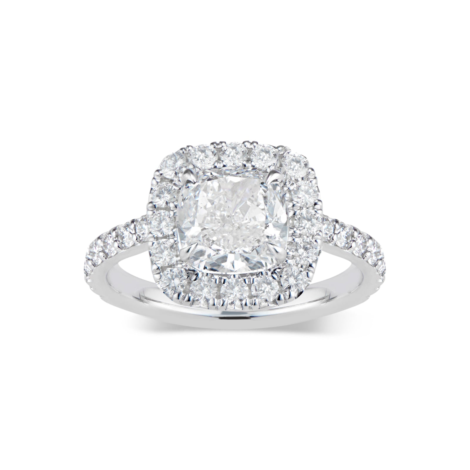 Cushion Halo Diamond Engagement Ring  -18K weighting 3.07GR  - 32 round diamonds totaling 0.80 carats
