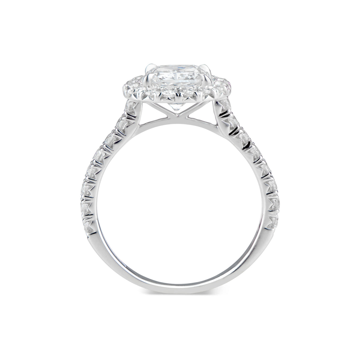 Cushion Halo Diamond Engagement Ring  -18K weighting 3.07GR  - 32 round diamonds totaling 0.80 carats