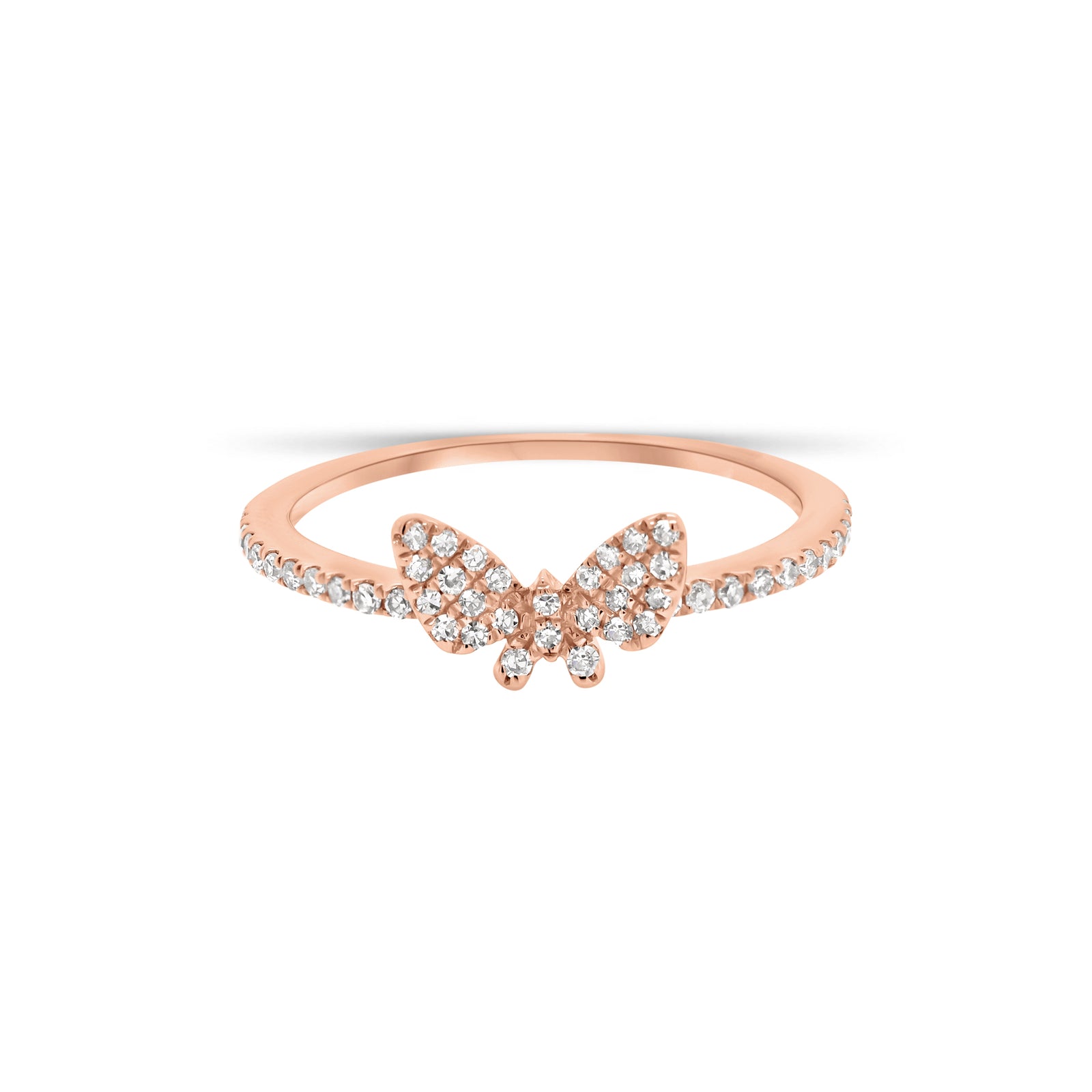 Diamond Petite Butterfly Ring  - 14K gold weighing 1.16 grams  - 50 round diamonds totaling 0.16 carats