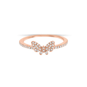 Diamond Petite Butterfly Ring  - 14K gold weighing 1.16 grams  - 50 round diamonds totaling 0.16 carats