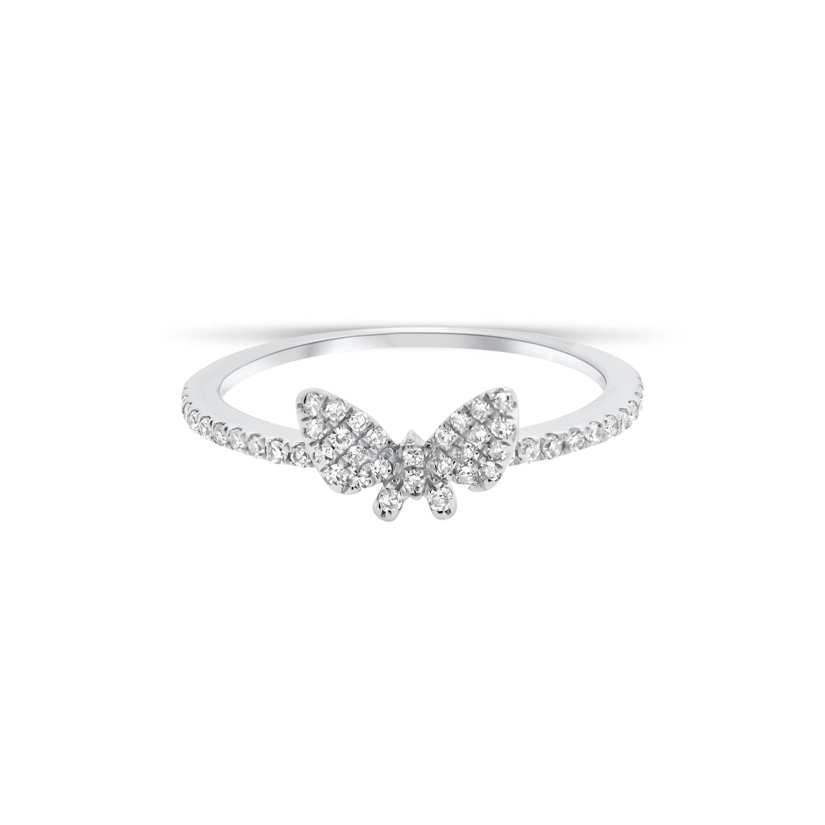 Diamond Petite Butterfly Ring  - 14K gold weighing 1.16 grams  - 50 round diamonds totaling 0.16 carats
