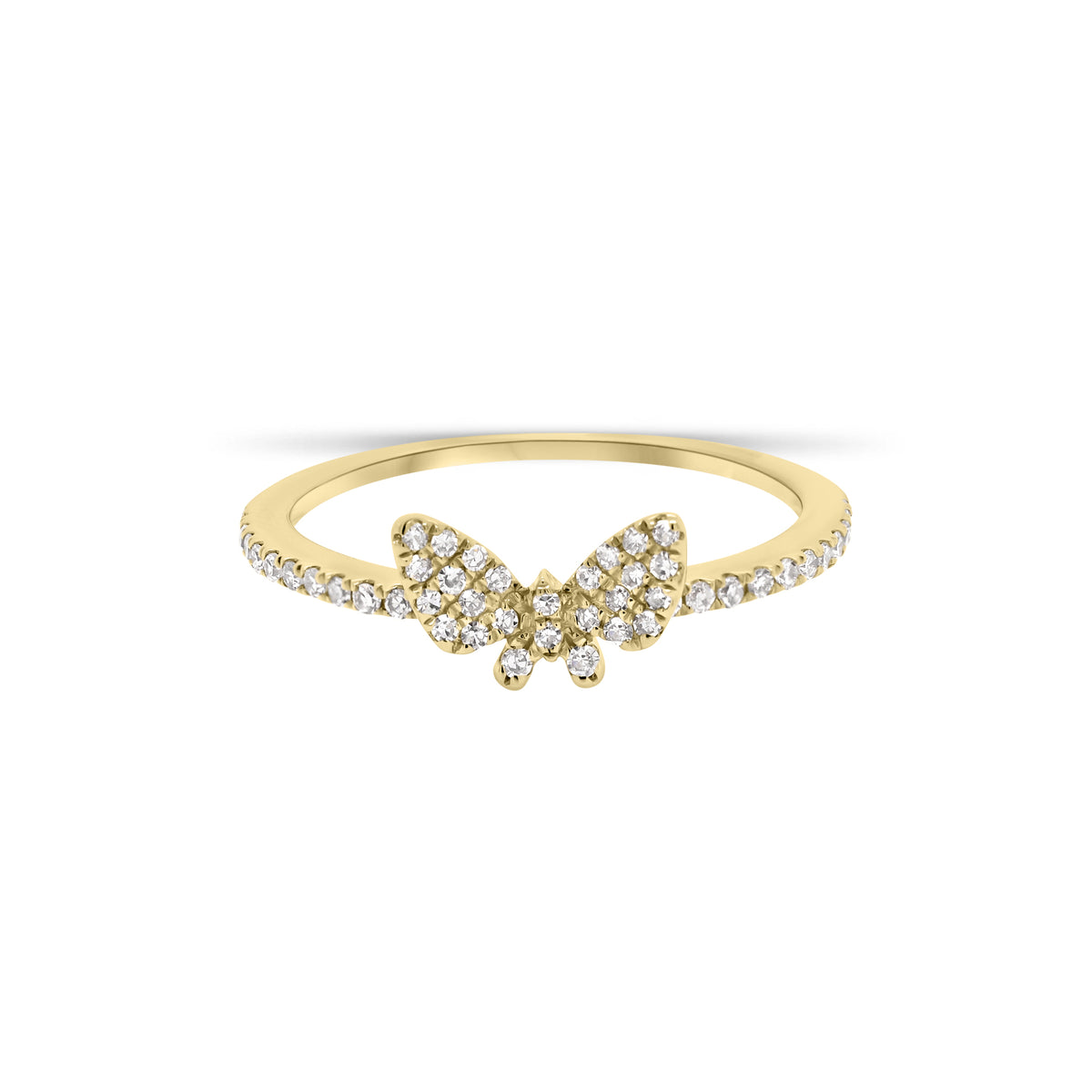 Diamond Petite Butterfly Ring  - 14K gold weighing 1.16 grams  - 50 round diamonds totaling 0.16 carats