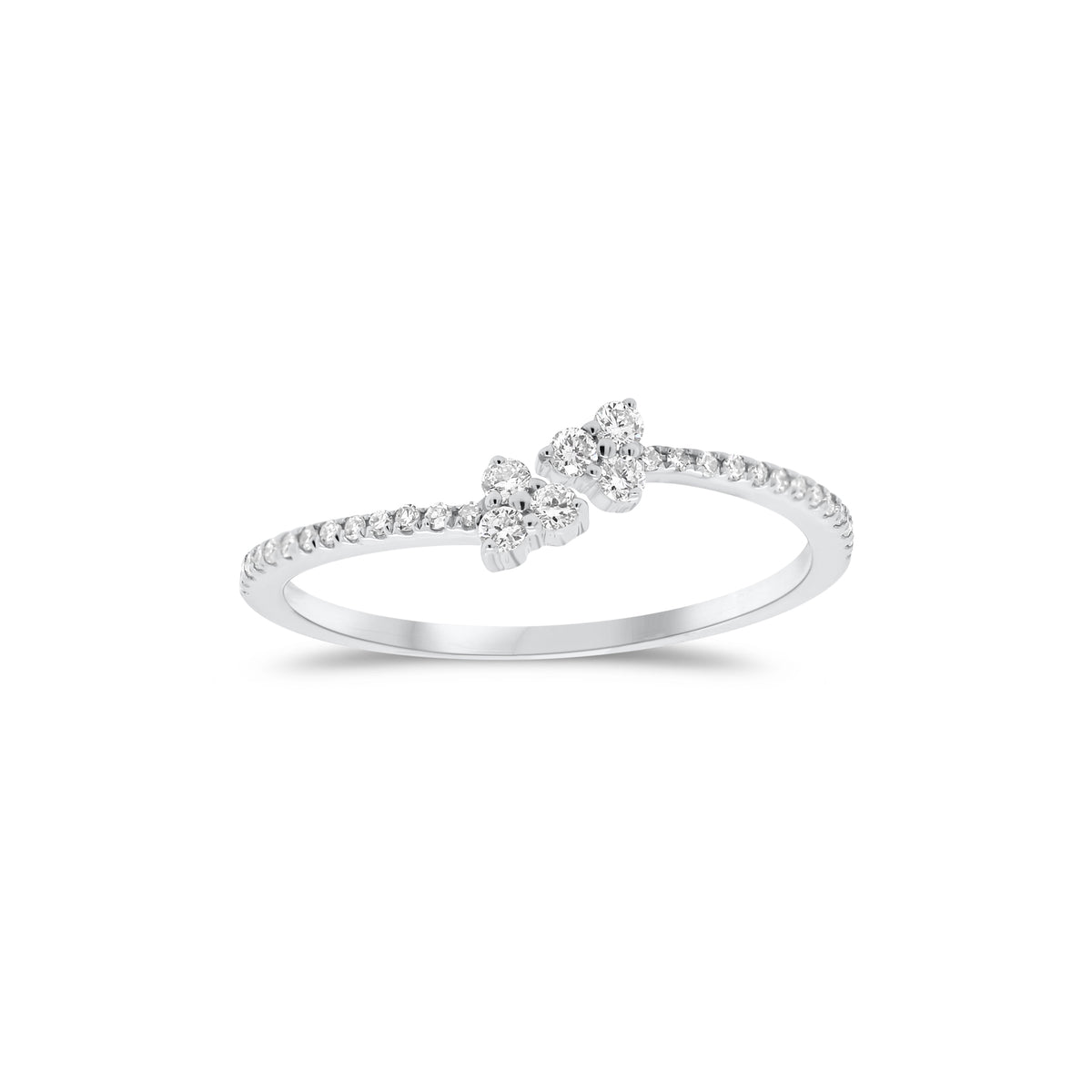 Diamond Petite Trios Ring  - 14K gold weighing 1.03 grams  - 32 round diamonds totaling 0.16 carats