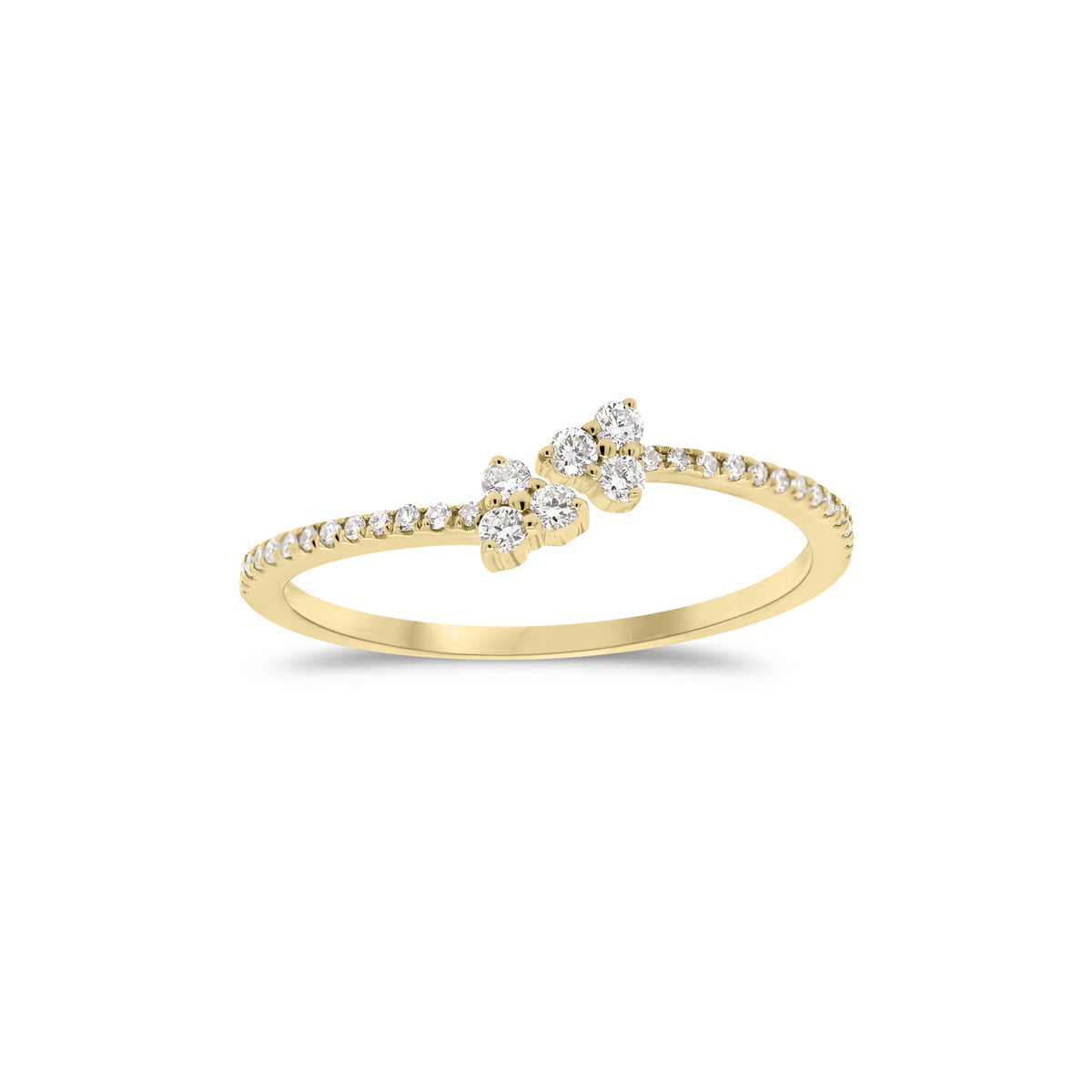 Diamond Petite Trios Ring  - 14K gold weighing 1.03 grams  - 32 round diamonds totaling 0.16 carats