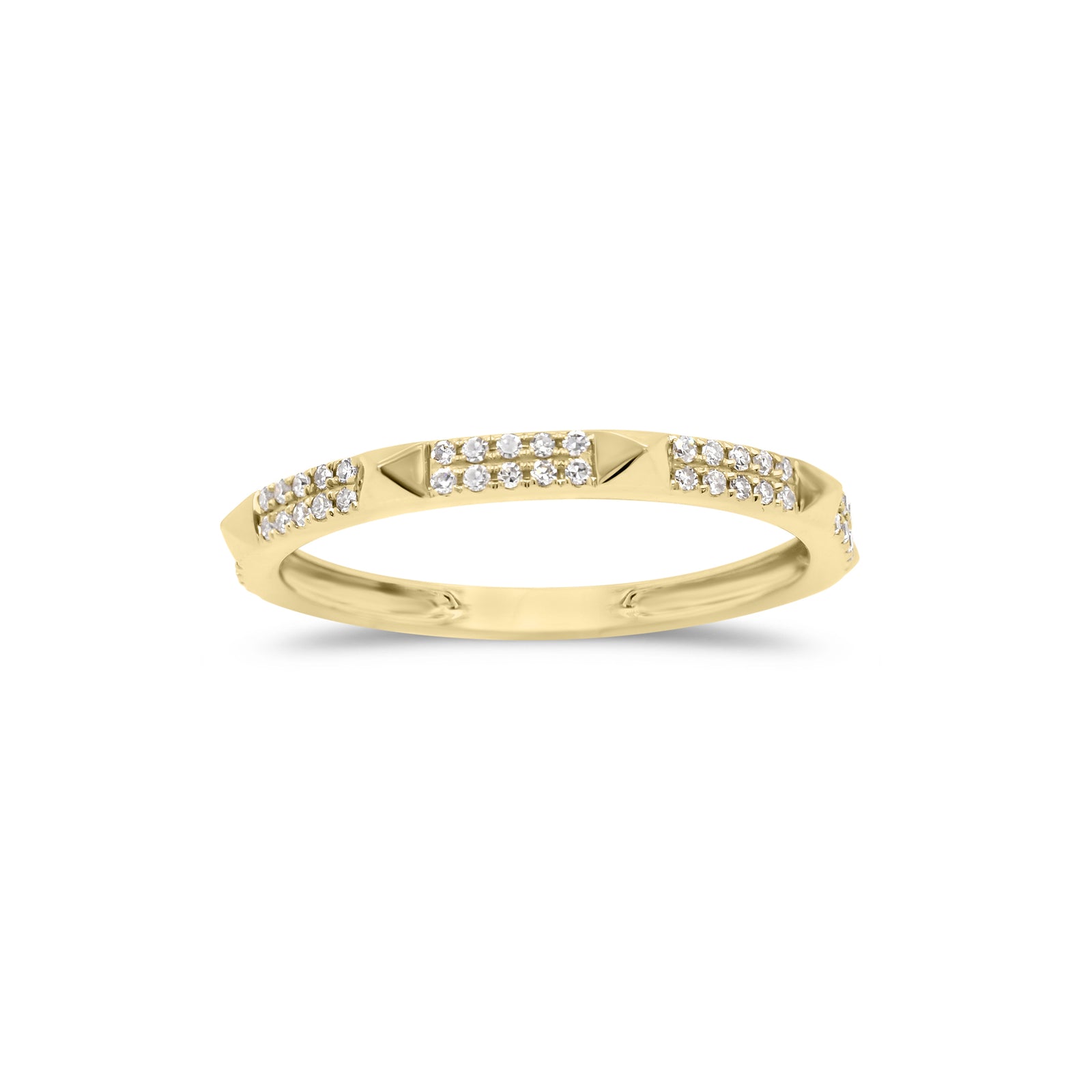 Diamond & gold pyramid stackable ring - 14K gold weighing 1.27 grams  - 50 round diamonds totaling 0.13 carats