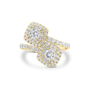Diamond Cushion Bypass Ring  - 18K gold weighing 4.33 grams  - 78 round diamonds totaling 0.82 carats  - 2 round diamonds totaling 0.54 carats