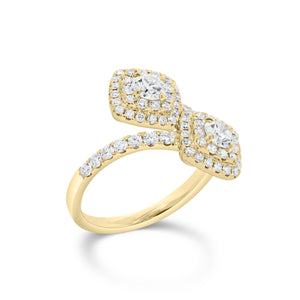 Diamond Cushion Bypass Ring  - 18K gold weighing 4.33 grams  - 78 round diamonds totaling 0.82 carats  - 2 round diamonds totaling 0.54 carats