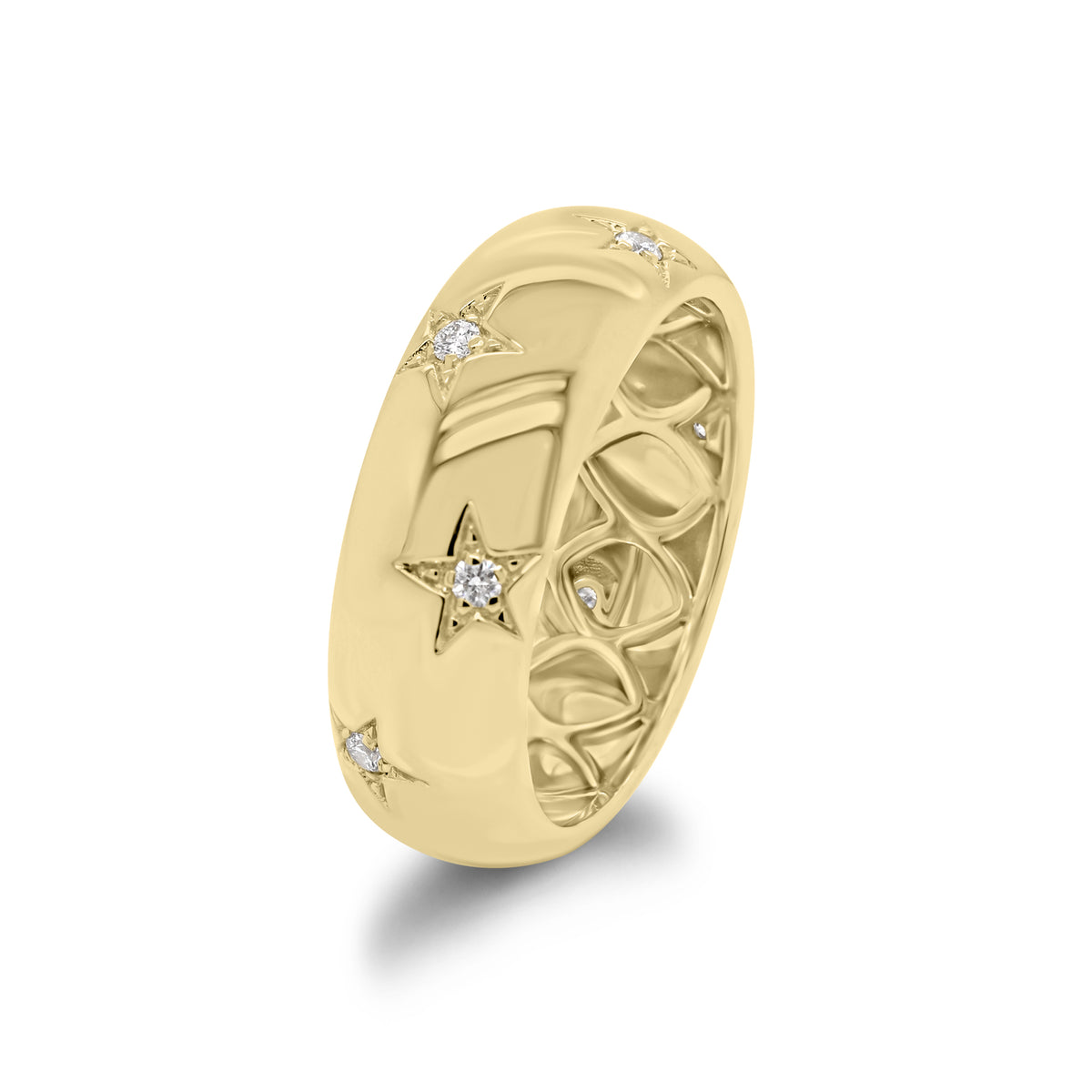 Diamond Stars Band - 14K yellow gold weighing 5.17 grams - 7 round diamonds totaling 0.10 carats