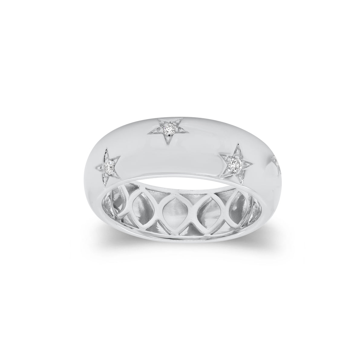 Diamond Stars Band - 14K white gold weighing 5.17 grams - 7 round diamonds totaling 0.10 carats