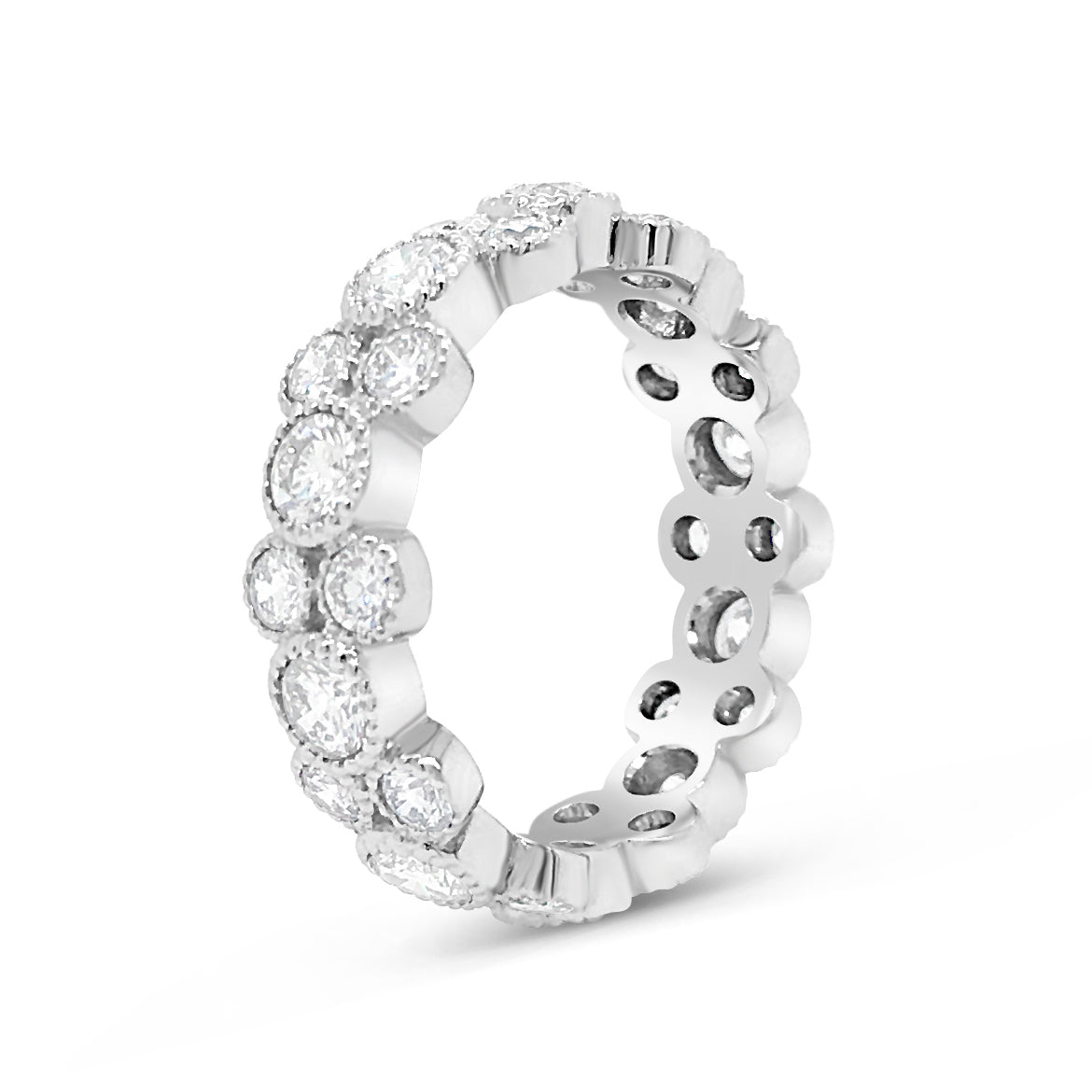 Alternating Bezel-Set Diamond Eternity Ring with Antique Milgrain