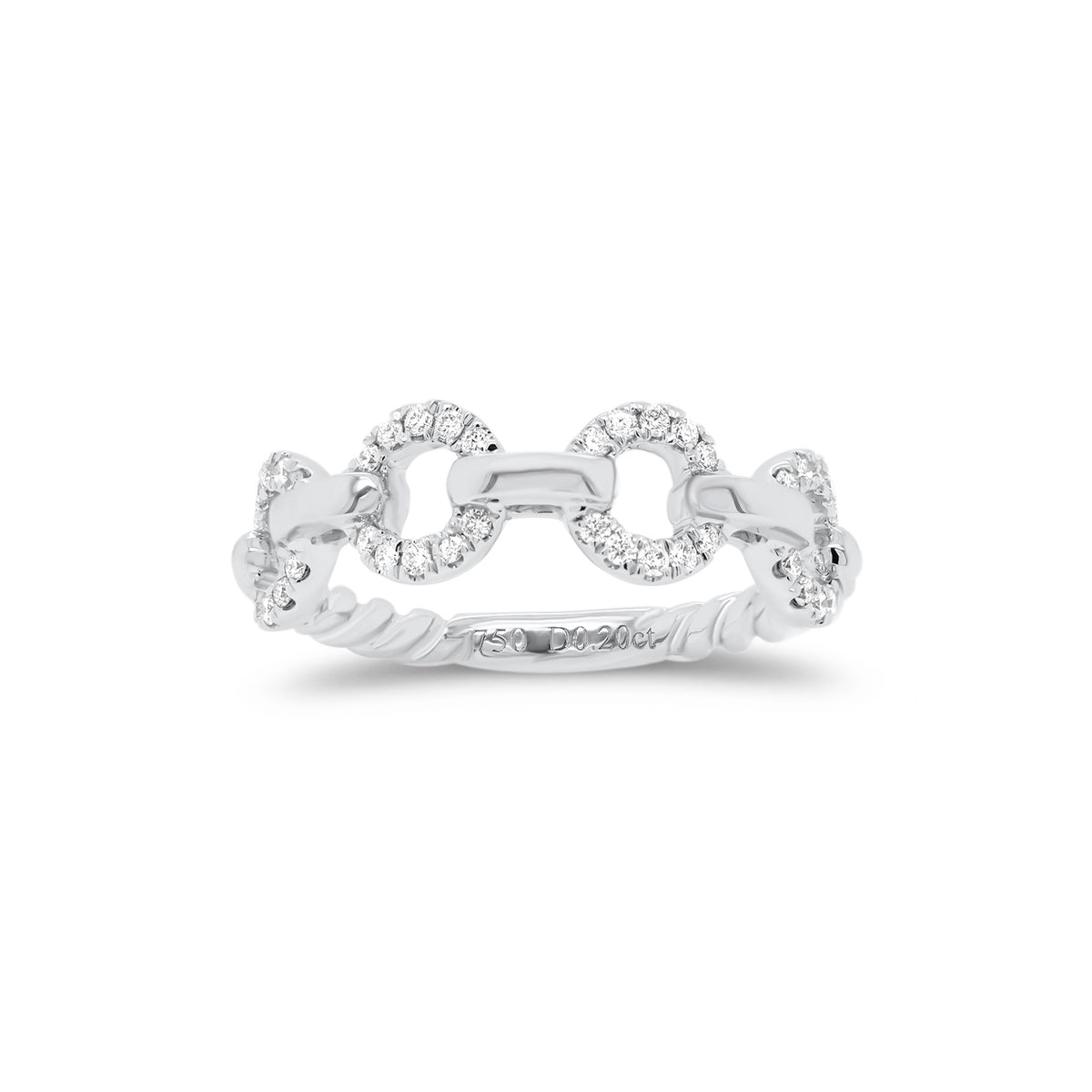 Diamond Circle Link Stackable Ring  - 18K gold weighing 3.23 grams  - 40 round diamonds totaling 0.20 carats