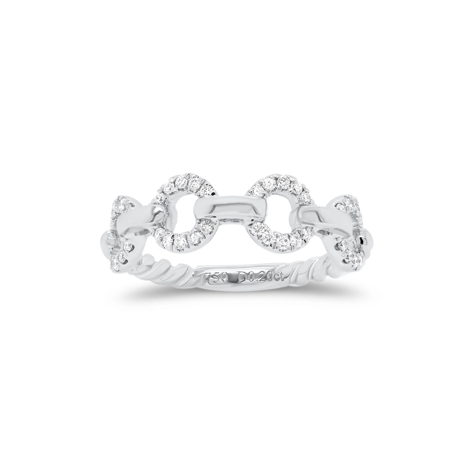 Diamond Circle Link Stackable Ring  - 18K gold weighing 3.23 grams  - 40 round diamonds totaling 0.20 carats