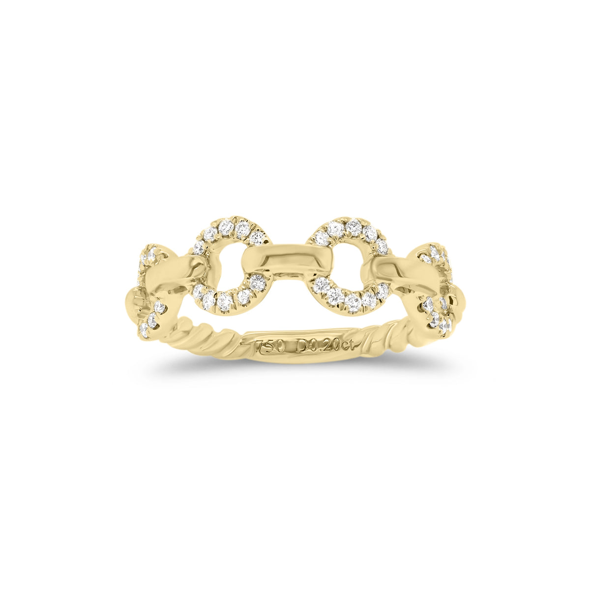 Diamond Circle Link Stackable Ring  - 18K gold weighing 3.23 grams  - 40 round diamonds totaling 0.20 carats