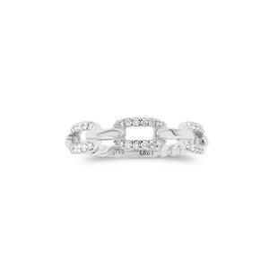 Diamond Rectangular Link Stackable Ring  - 18K gold weighing 2.90 grams  - 36 round diamonds totaling 0.18 carats