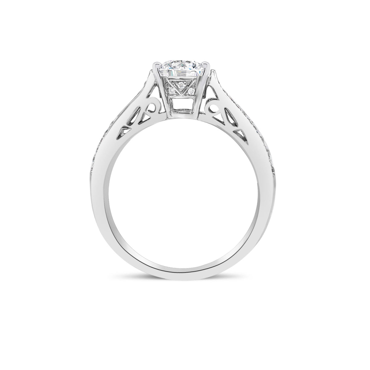 Round Diamond Engagement Ring with Open Shank  -18K weighting 4.77 GR  - 48 round diamonds totaling 0.23 carats