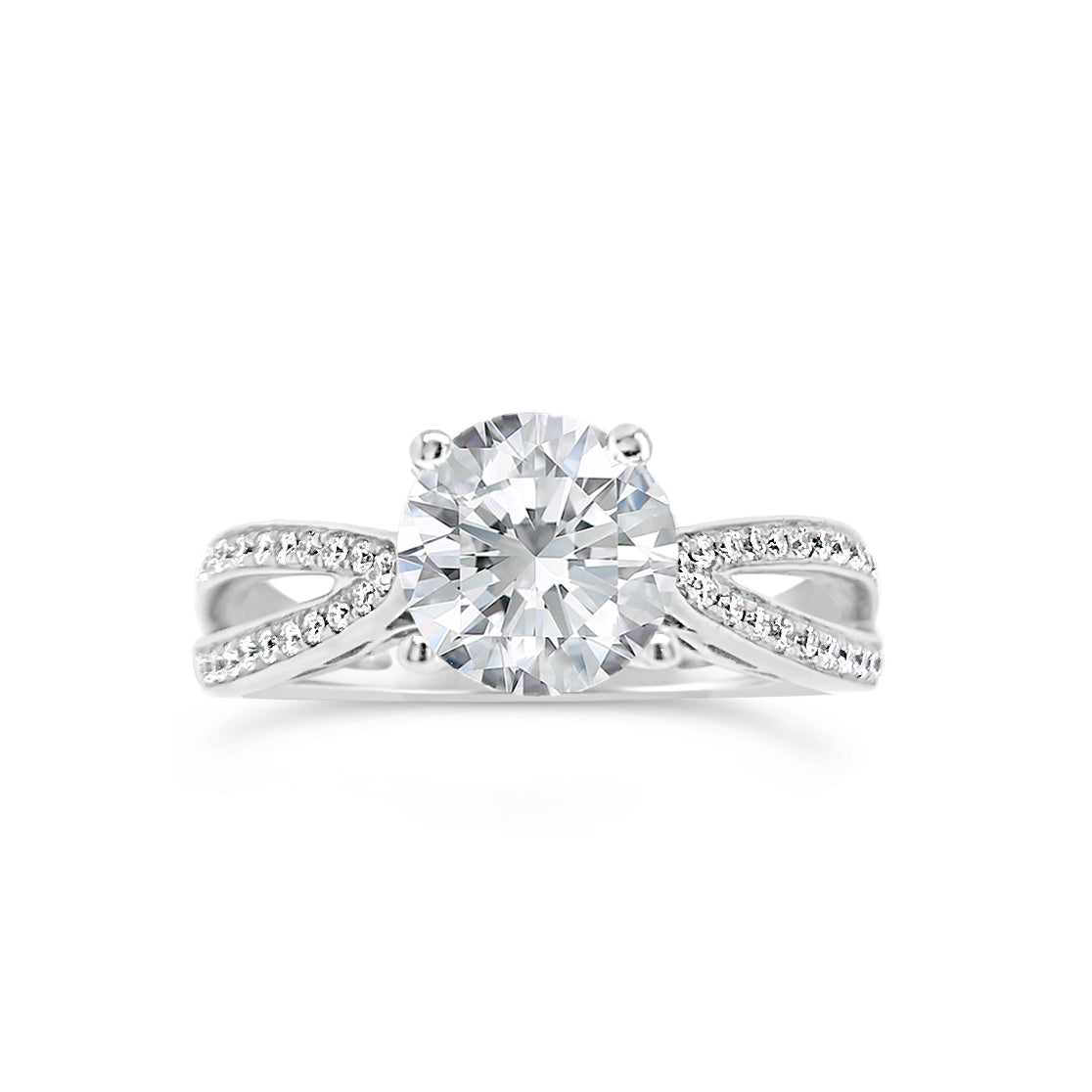 Round Diamond Engagement Ring with Open Shank  -18K weighting 4.77 GR  - 48 round diamonds totaling 0.23 carats