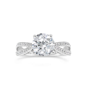 Round Diamond Engagement Ring with Open Shank  -18K weighting 4.77 GR  - 48 round diamonds totaling 0.23 carats
