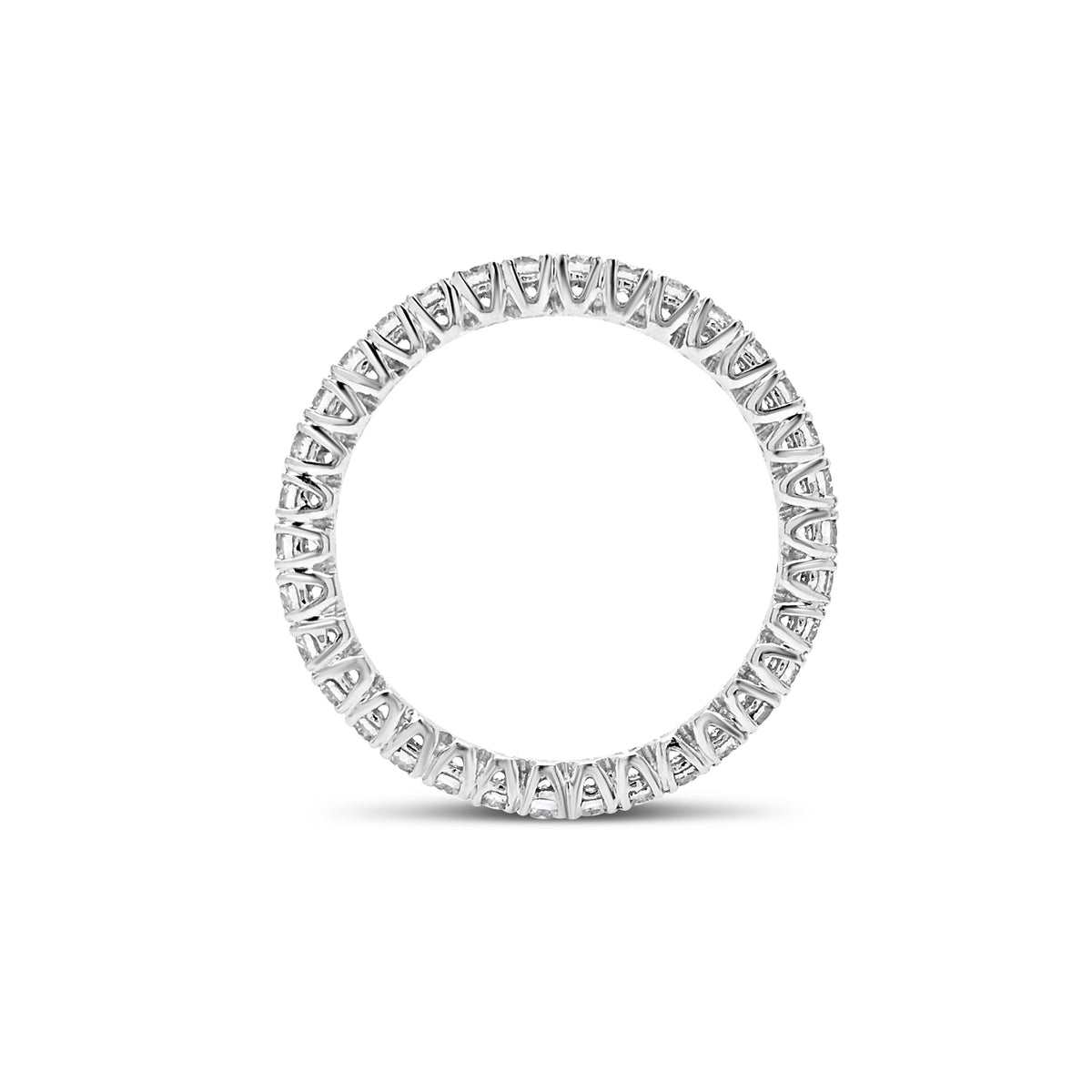 Simple diamond eternity band ring -18k gold weighing 1.61 grams  -34 round four prong-set diamonds weighing .84 carats 