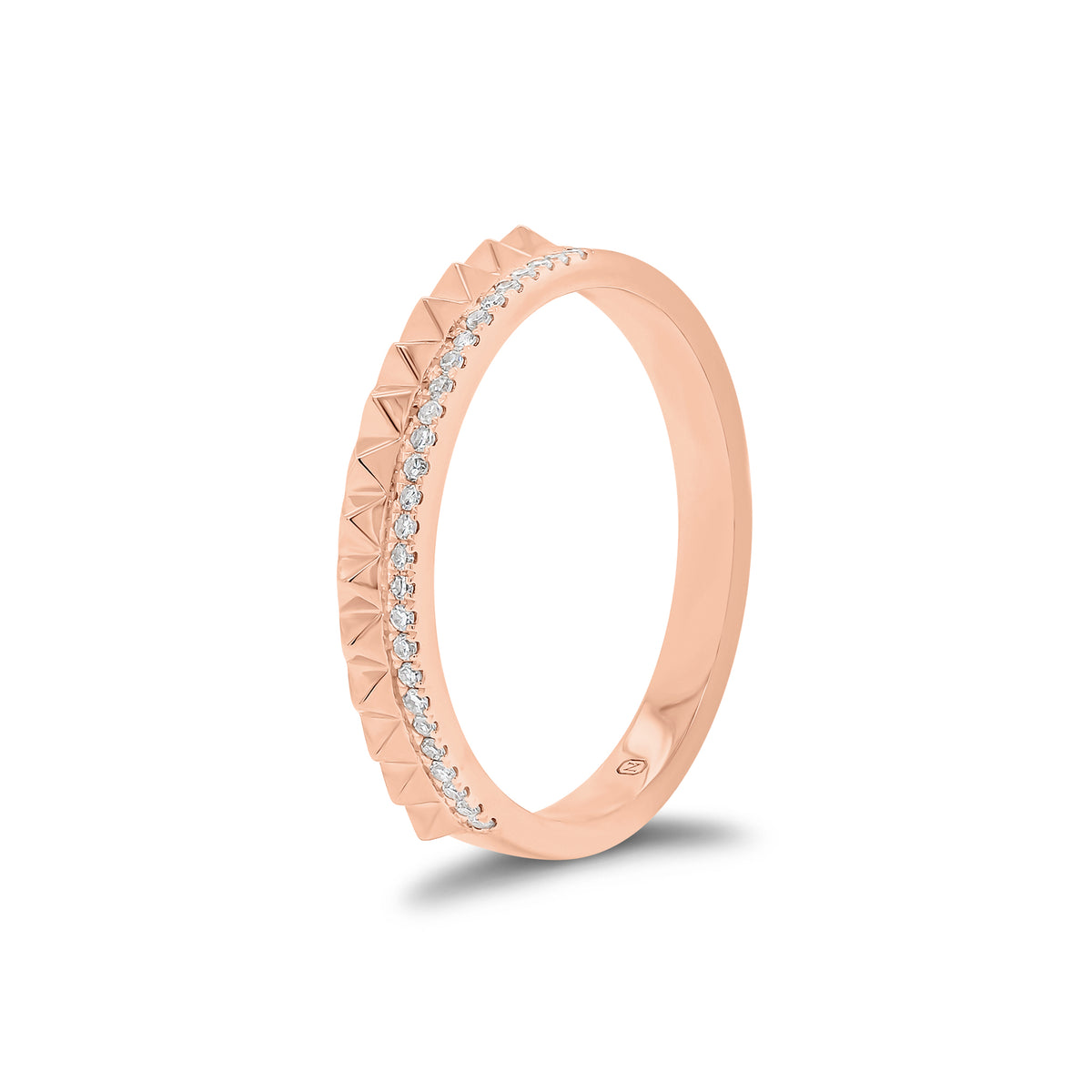 Diamond and Gold Pyramid Double Ring - 14K gold weighing 2.36 grams  - 29 round diamonds weighing 0.09 carats