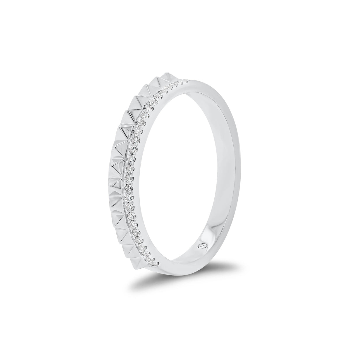 Diamond and Gold Pyramid Double Ring - 14K gold weighing 2.36 grams  - 29 round diamonds weighing 0.09 carats