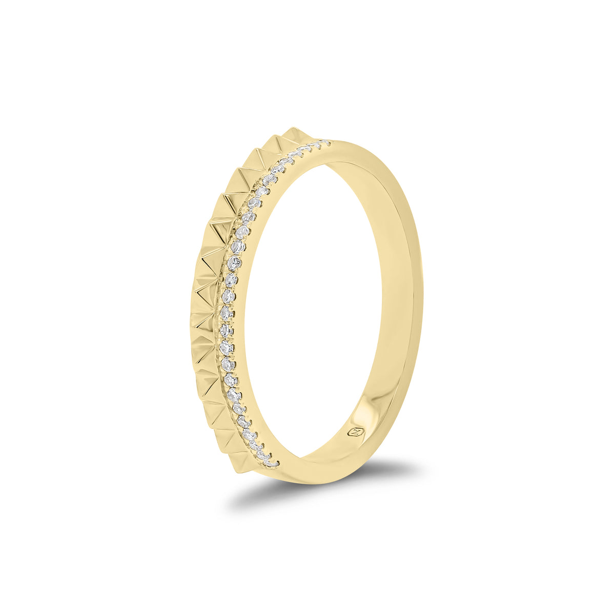 Diamond and Gold Pyramid Double Ring - 14K gold weighing 2.36 grams  - 29 round diamonds weighing 0.09 carats