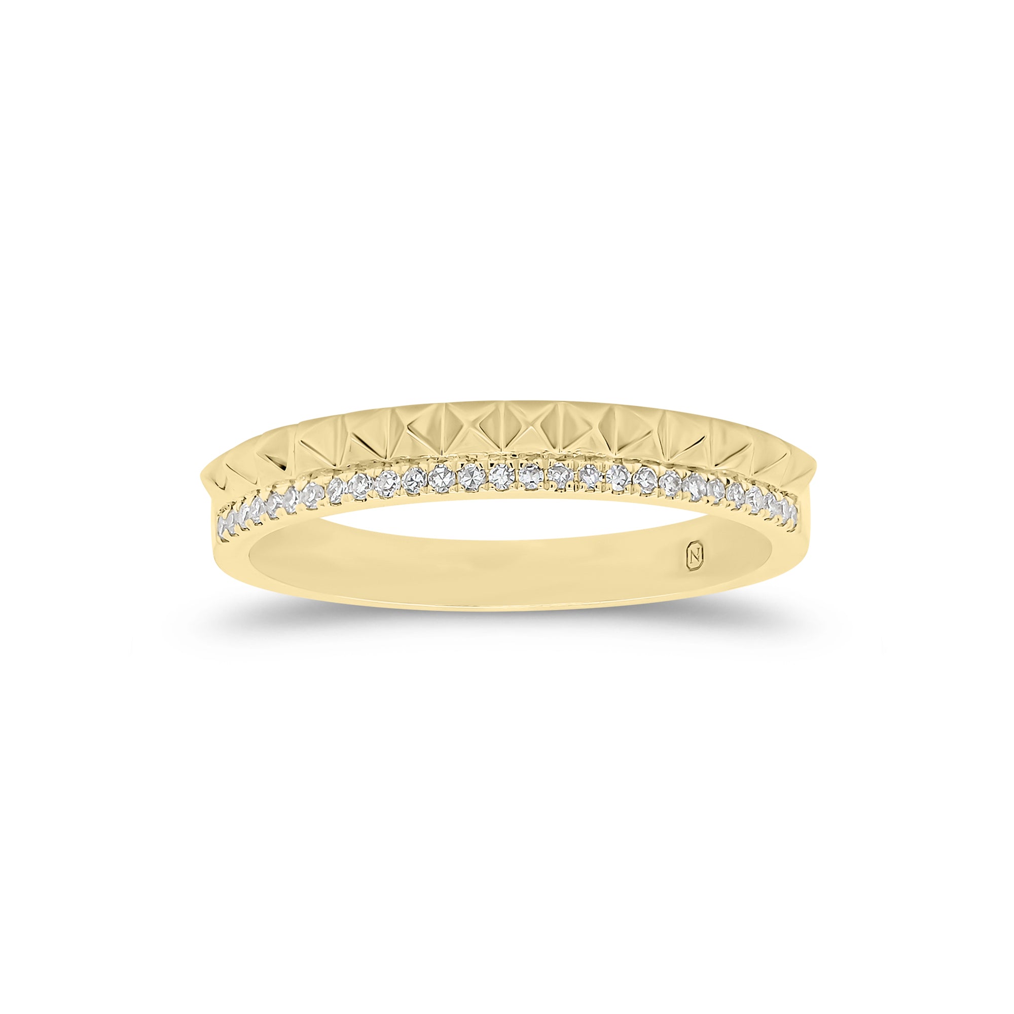 Diamond and Gold Pyramid Double Ring - 14K gold weighing 2.36 grams  - 29 round diamonds weighing 0.09 caratsDiamond & Gold Pyramid Double Ring  - 14K gold weighing 2.36 grams  - 29 round diamonds weighing 0.09 carats
