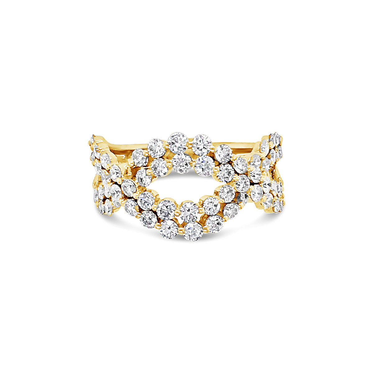 Diamond Twist Fashion Ring  -18k gold weighing 4.3 grams  -58 round diamonds weighing 1.42 carats