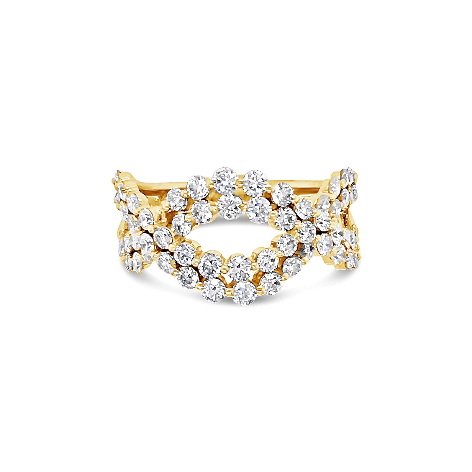 Diamond Twist Fashion Ring  -18k gold weighing 4.3 grams  -58 round diamonds weighing 1.42 carats