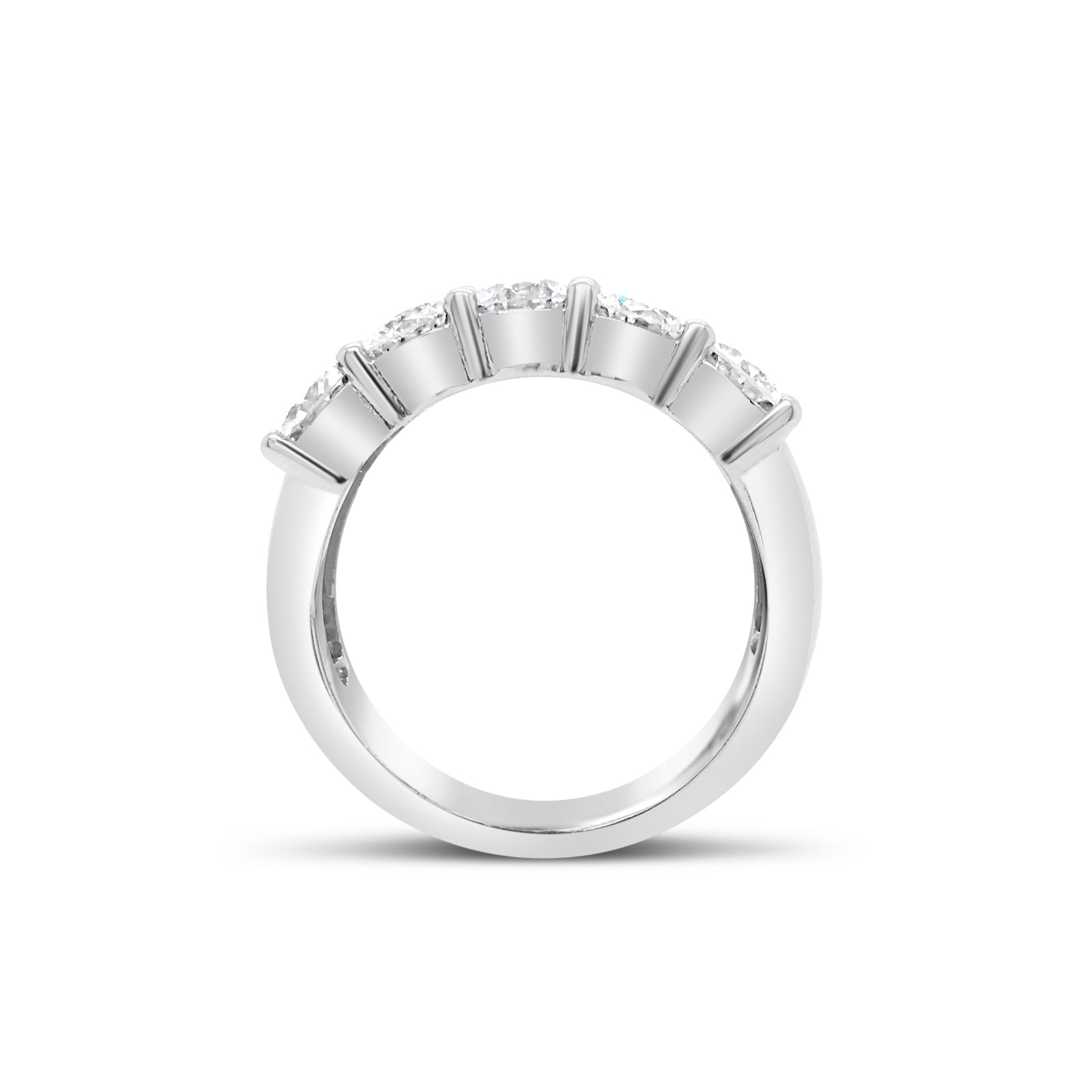 Double Row Diamond Band Ring  -14k gold weighing 9.1 grams  -10 round shared prong-set diamonds weighing 3.07 carats F-G VS