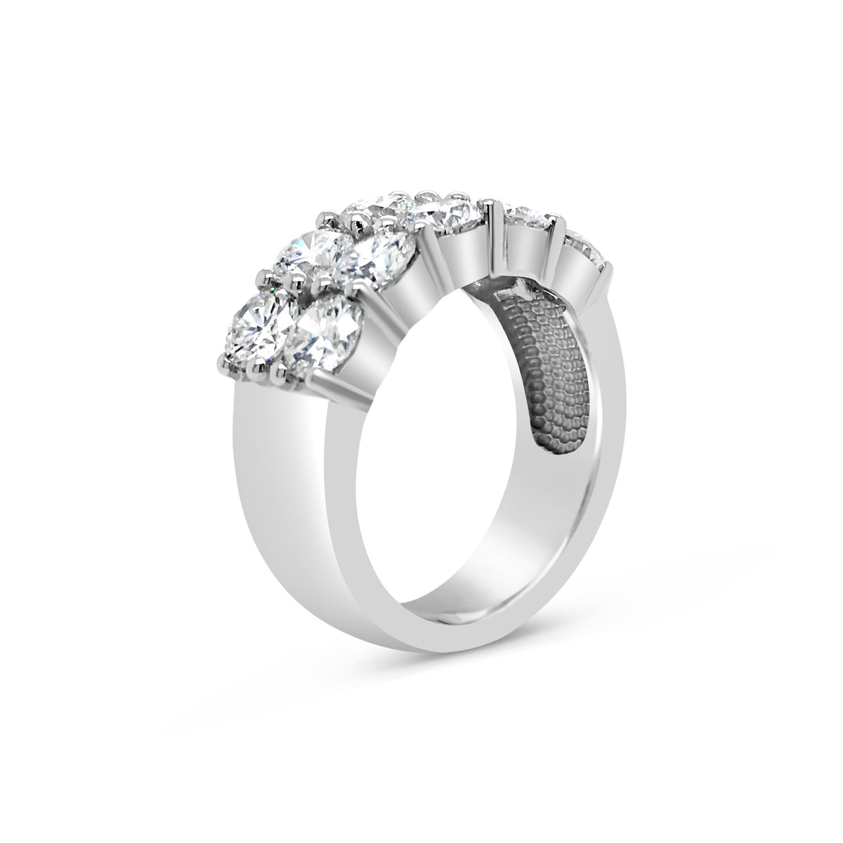 Double Row Diamond Band Ring  -14k gold weighing 9.1 grams  -10 round shared prong-set diamonds weighing 3.07 carats F-G VS