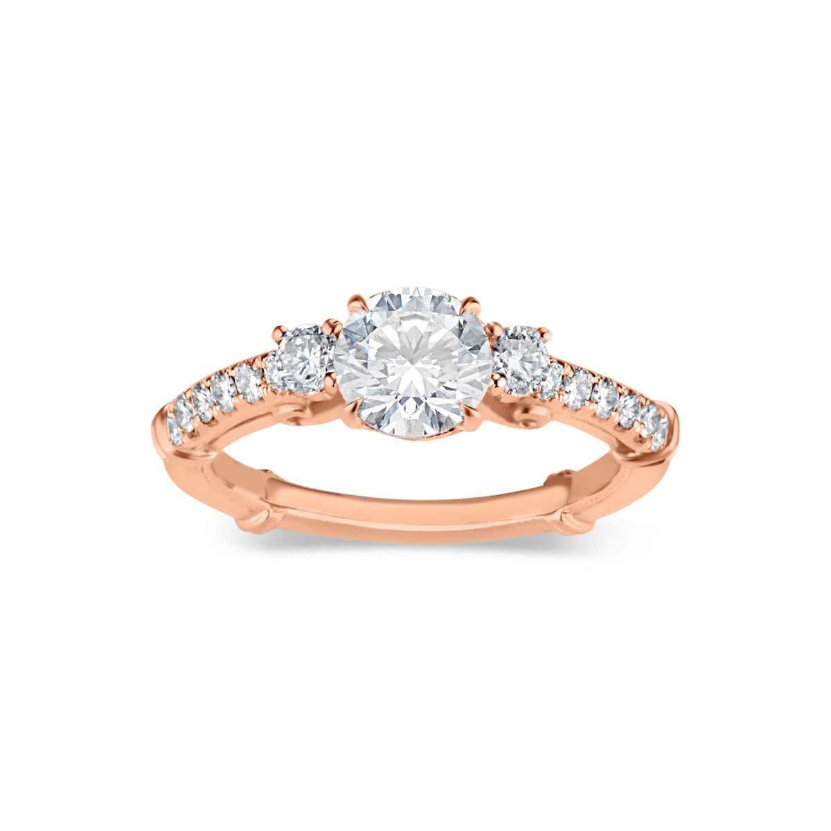 Three-Stone Engagement Ring with Diamond Shoulders  -18k weighting 3.93 GR  - 16 round diamonds totaling 0.36 carats
