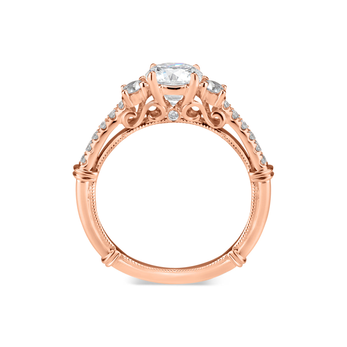 Three-Stone Engagement Ring with Diamond Shoulders  -18k weighting 3.93 GR  - 16 round diamonds totaling 0.36 carats