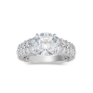 Round Diamond Engagement Ring with Double Diamond Band  -18K Weighting 4.90 GR  - 130 round diamonds totaling 1.93 carats
