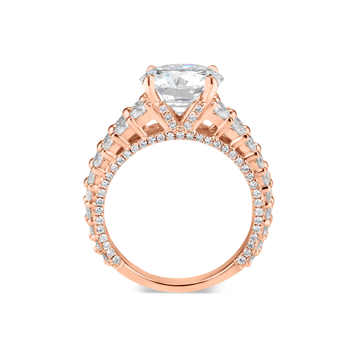 Round Diamond Engagement Ring with Double Diamond Band  -18K Weighting 4.90 GR  - 130 round diamonds totaling 1.93 carats