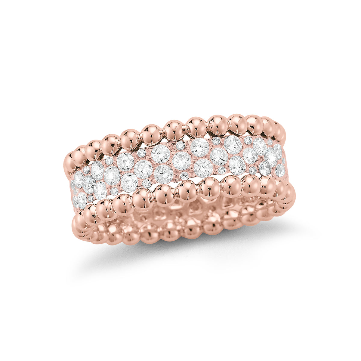 Two-tone Beaded Diamond Ring  18k gold, 5.22 grams, 90 round shared prong-set brilliant diamonds 1.41 carats.