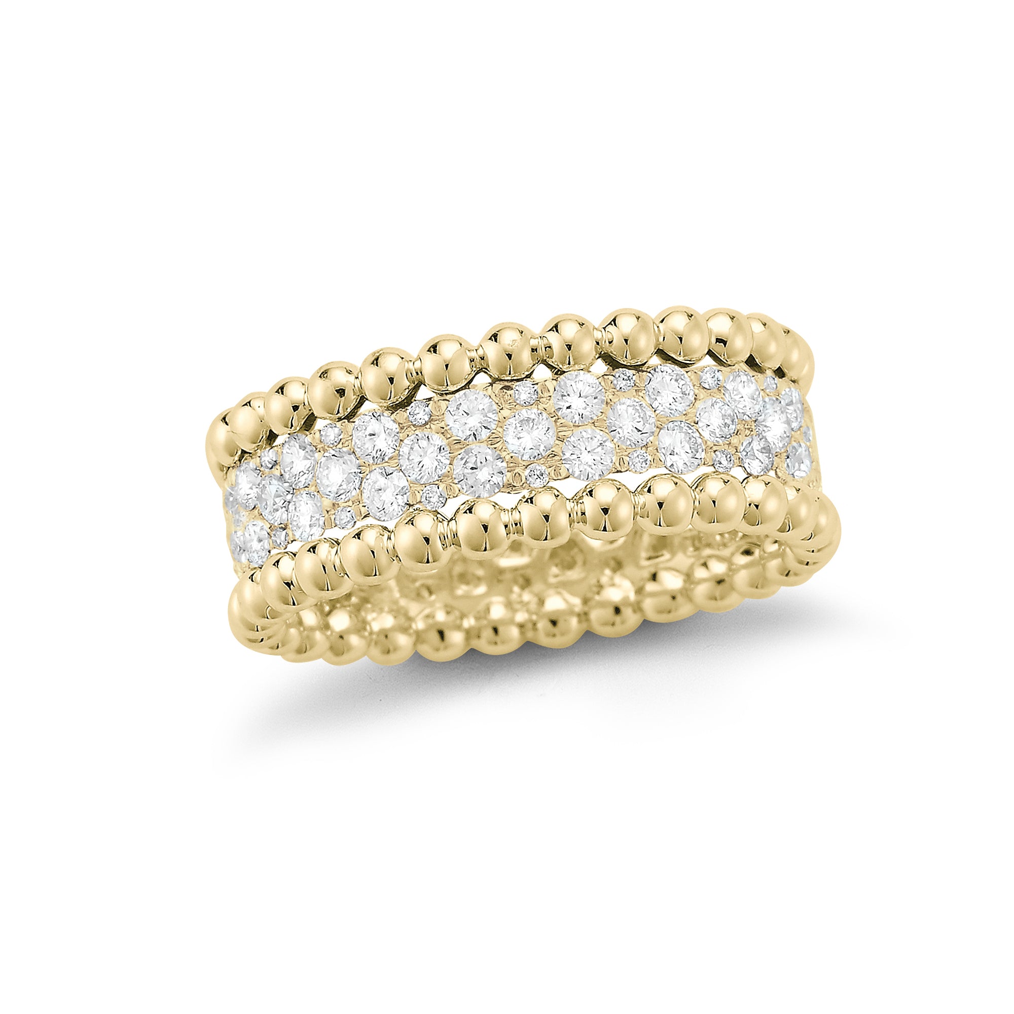 Two-tone Beaded Diamond Ring  18k gold, 5.22 grams, 90 round shared prong-set brilliant diamonds 1.41 carats.