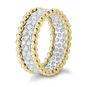 Two-tone Beaded Diamond Ring  18k gold, 5.22 grams, 90 round shared prong-set brilliant diamonds 1.41 carats.