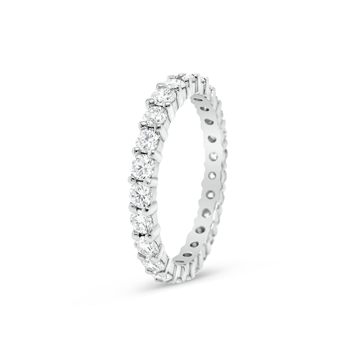 Slim Shared Prong-Set Diamond Eternity Band -14k gold weighing 2.3 grams -25 round shared prong-set diamonds weighing 1.43 carats