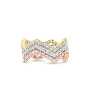 Diamond Zig-Zag Stackable Ring  - 14K gold weighing 1.80 grams  - 40 round diamonds totaling 0.60 carats