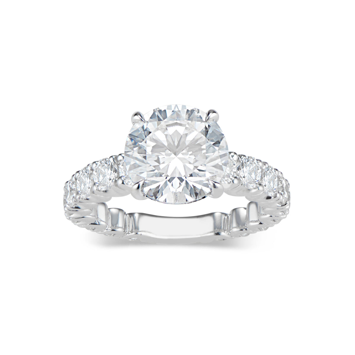 Round Diamond Engagement Ring with Diamond Band  -18K Weighting 5.34GR  - 18 round diamonds totaling 1.87 carats