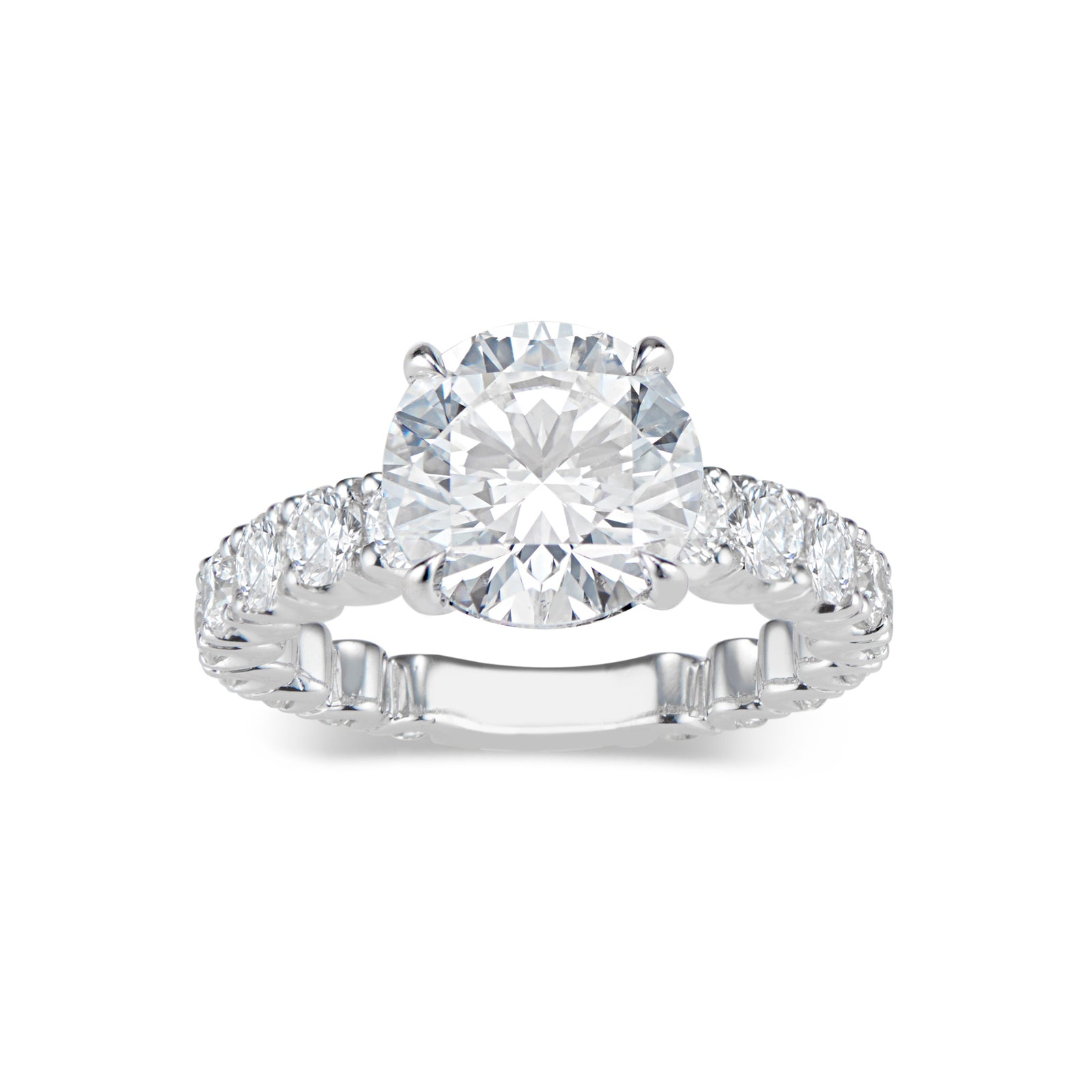 Round Diamond Engagement Ring with Diamond Band  -18K Weighting 5.34GR  - 18 round diamonds totaling 1.87 carats
