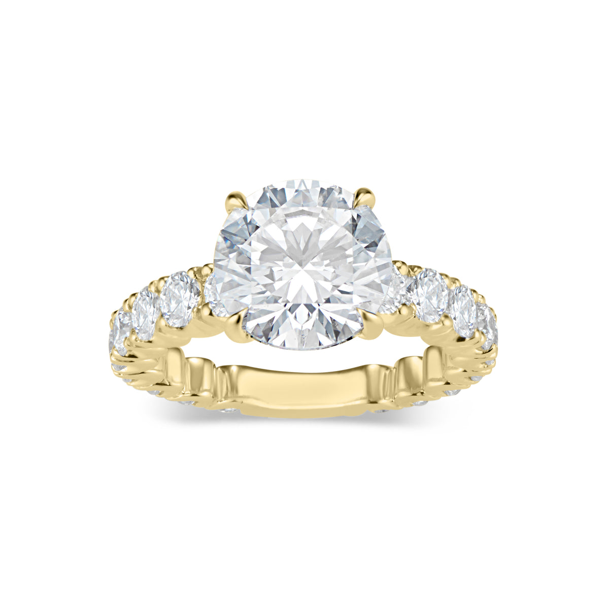 Round Diamond Engagement Ring with Diamond Band  -18K Weighting 5.34GR  - 18 round diamonds totaling 1.87 carats