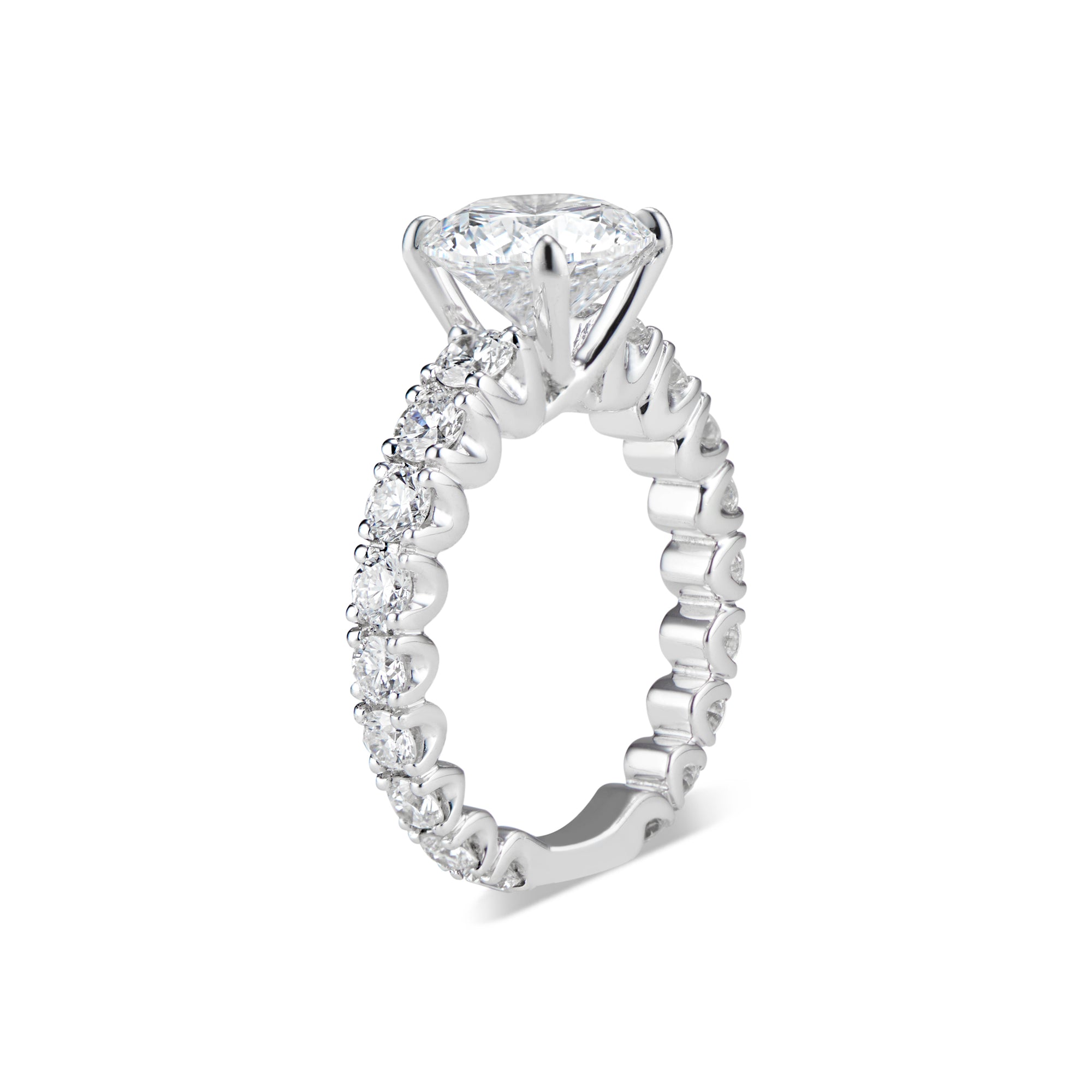Round Diamond Engagement Ring with Diamond Band  -18K Weighting 5.34GR  - 18 round diamonds totaling 1.87 carats