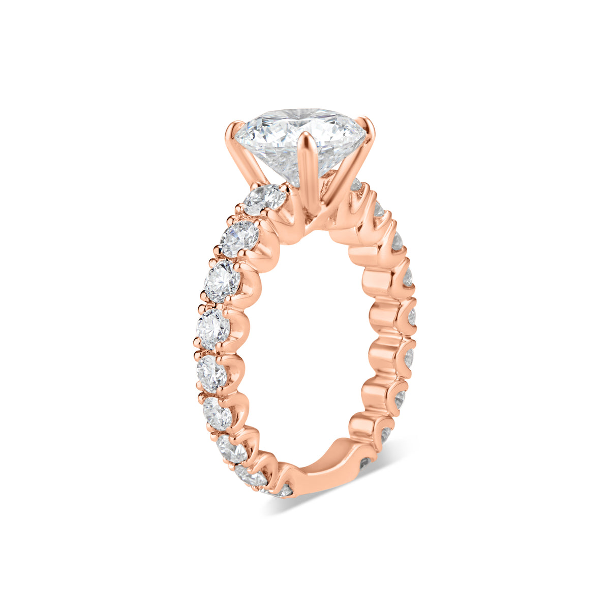 Round Diamond Engagement Ring with Diamond Band  -18K Weighting 5.34GR  - 18 round diamonds totaling 1.87 carats