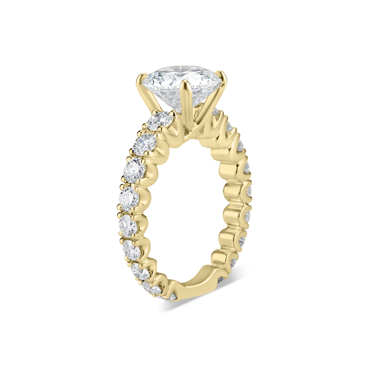 Round Diamond Engagement Ring with Diamond Band  -18K Weighting 5.34GR  - 18 round diamonds totaling 1.87 carats